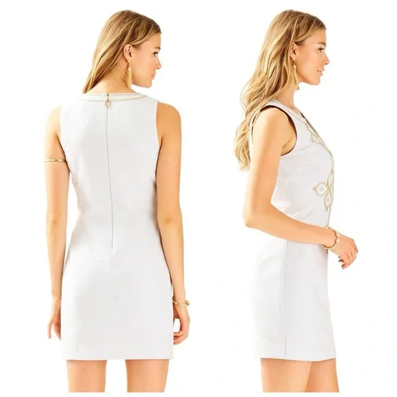 Lilly Pulitzer Mila shift dress in seaside grey with metallic embroidery size 00 - Picture 2 of 16